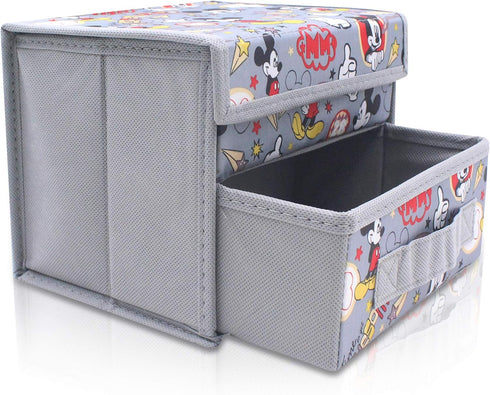FINEX Foldable Storage Organizer Box for Desk, Gray Mouse with Removable Drawer, Collapsible Design