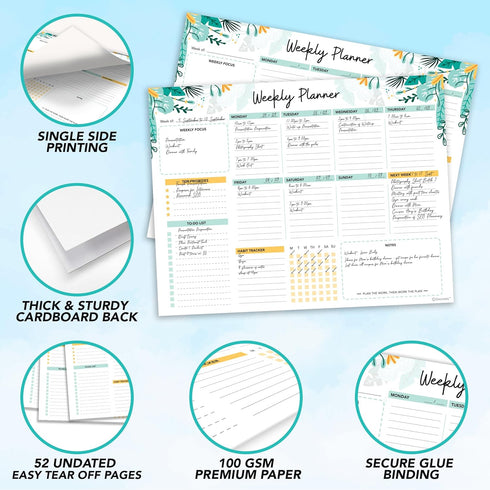 Decorably Weekly Planner Pad Landscape, 52 Easy Tear-Off Sheets for Weekly To Do List, 11x8.5in