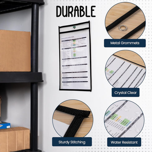 50 Pack, 10" 13.5" Essex Wares - Black, Job Ticket Holders, Wide x Tall - Clear Plastic Shop Ticket Holders - Easy