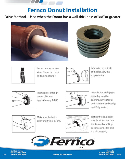Fernco P22U-205 2-in. Service Weight Cast Iron Hub to 2-in. Sch. 40 PVC Compression Donut, 2-Pack