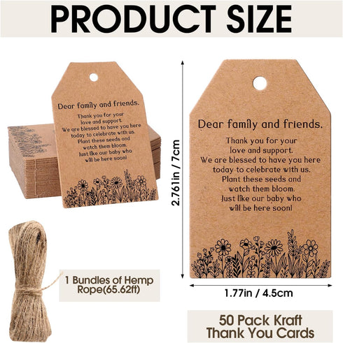 Fumete 50 Sets Baby Shower Party Favors, Baby in Bloom Mini Seed Packet Favors with Kraft Thank You Cards
