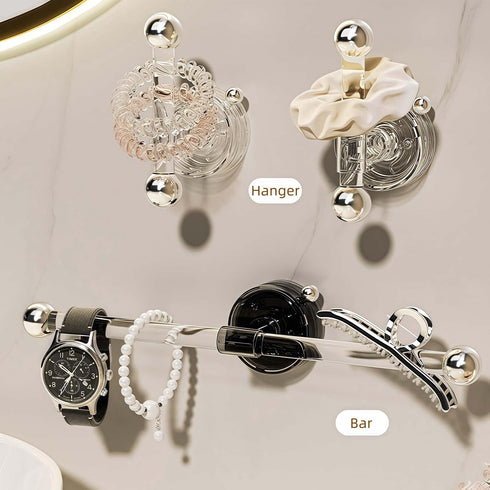 Ceramoon Set of Transparent Suction Cup Washcloth Bar & Suction Cup Hanger Hook Removable Reusable Suction Cup Rack
