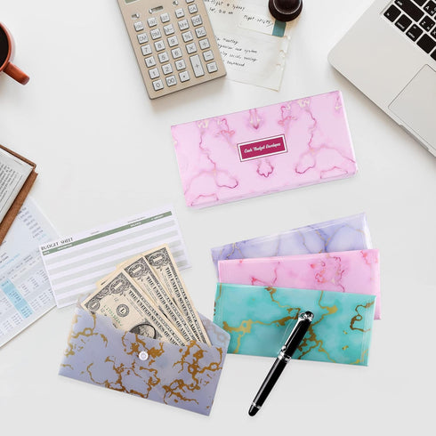 Lpraer 15 Pack Cash Envelope for Budgeting, Money Envelope with Budget Sheet Sticker Box for Saving (Marble)