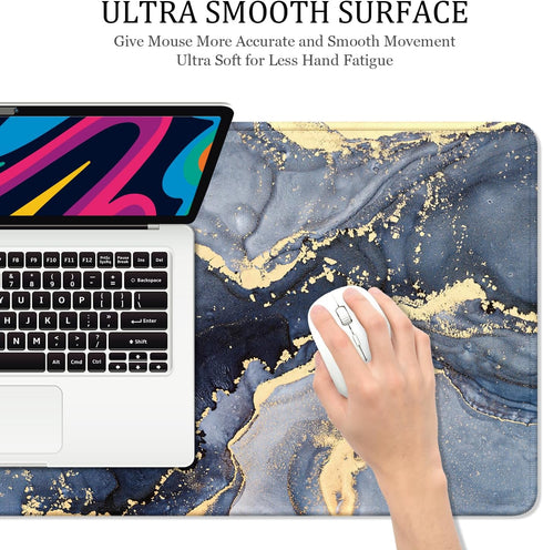 Large Desk Mat - 32" x 16" XXL Extended Gaming Mouse Pad, Cute Blue Gray Marble Design