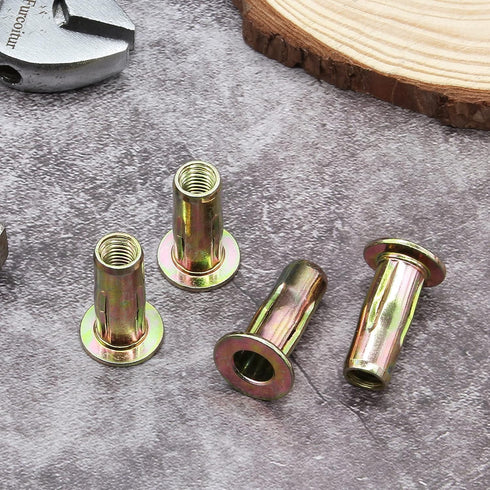 Moicstiy 25Pcs M8 Bulbed Steel Multi Grip Rivet Nuts Pre Shank Zinc-Plated Flat Head Threaded Insert Nut Construction