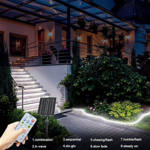 32.8Ft IP68 echosari Solar Strip Lights Outdoor, Fully Waterproof LED Strip Lights with Timer Remote Auto ON/Off