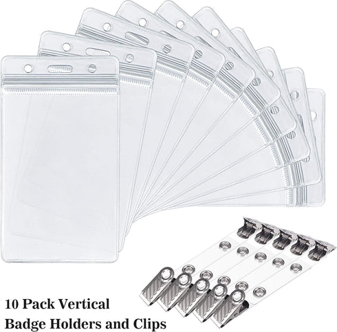 Waterproof Sealable Clear Plastic Vertical ID Badge Holder with Metal Clips for Work ID, Key Card, Driver’s License