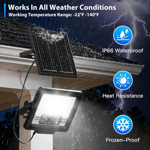 60W 7000LM 6500K 13FT Solar Flood Light Outdoor Waterproof, Motion Sensor LED Street Light, Dusk to Dawn Solar-Powered