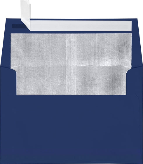 LUXPaper A4 Foil Lined Invitation Envelopes | 4 1/4" x 6 1/4" | Blue with Silver LUX Lining | 50 Qty | Peel & Press |