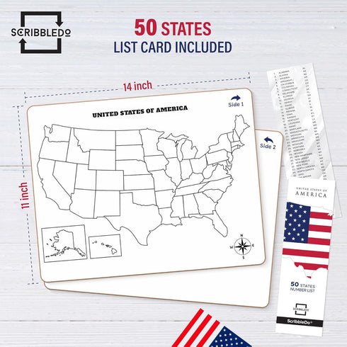 SCRIBBLEDO 11”x14” United States Map Dry Erase Board for Kids, Teacher Student Classroom Learning Practice