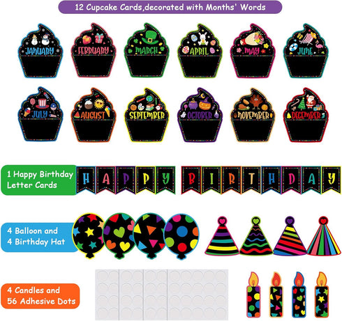 PETCEE 27PCS Happy Birthday Bulletin Board Set for Classroom Wall Decoration Birthday Chart