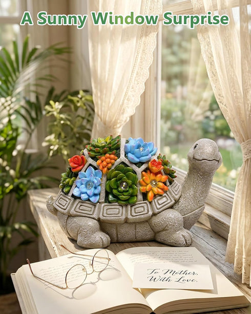 7 Nacome Solar Garden Outdoor Statues Turtle with Succulent and LED Lights - Lawn Decor Statue for Patio, Balcony, Yard