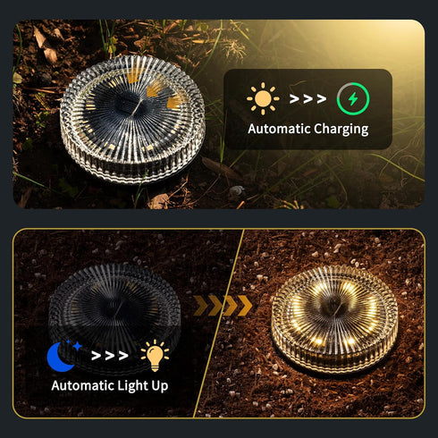(2 Pack) Glass Solar Ground Lights with Ray Style, Modular-Design Waterproof In-Ground Light for Patio Pathway Lawn