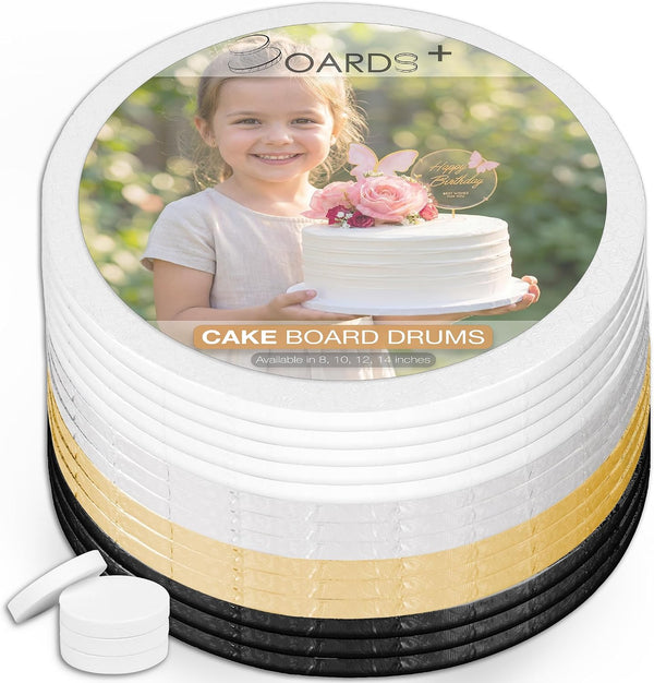 BOARDS+ Cake Drums 10 Inch in White, Black, Silver & Gold Color
