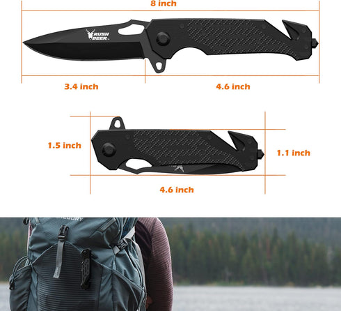 Rush Deer Pocket Knife, Folding Knife with Clip, Glass Breaker, EDC Utility Knife for Outdoor