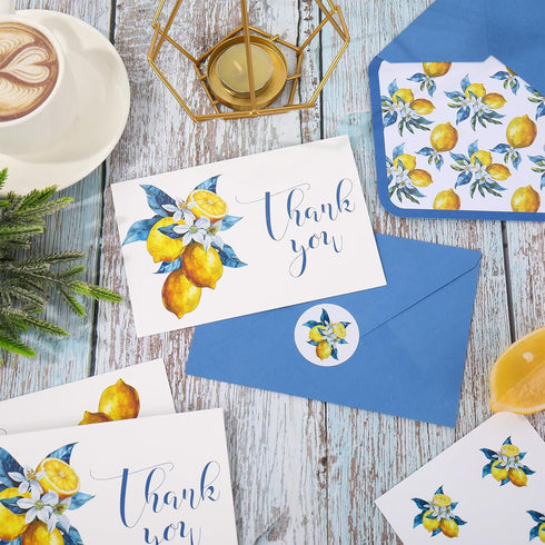 50 Pack Summer JarThenaAMCS Mediterranean Lemon Thank You Cards Watercolor Lemon Greeting Cards With Envelopes Stickers