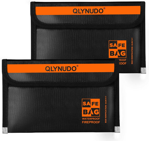 QLYNUDO Small Fireproof Document Bag (8x5", External Size), 2-Pack Fireproof Money Bag for