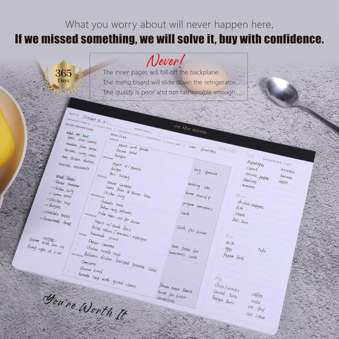 Weekly Meal Planner with Recipes and Grocery List: Magnetic Notepad for Fridge, 8.5x11'' Menu Planning Pad
