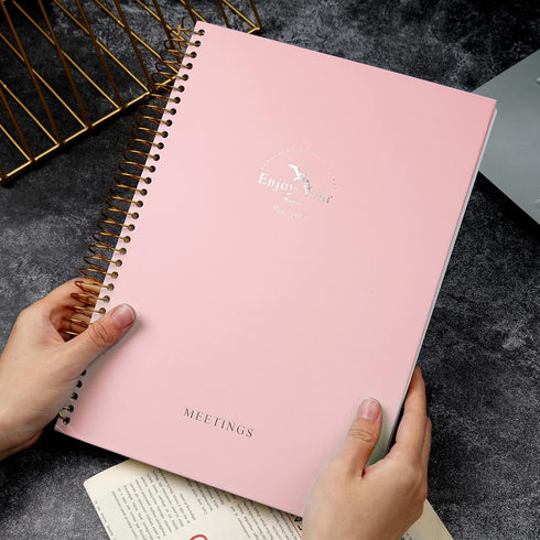 Meeting Notebook for Work with Action Items 210 Pages Meeting Planner Organizer for Office Meeting Agenda Book Spiral Meeting Notes Notebook for Women Men, A4 Pink