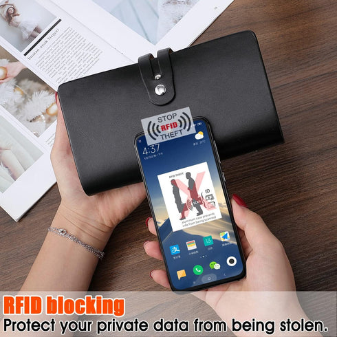RFID Black Credit Card Holder, Leather Business Card Organizer with 96 Slots, Protector for Important Documents