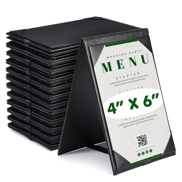 9 Pack Leatherette Table Tents Black PU Leather Menu Covers Bulk Double