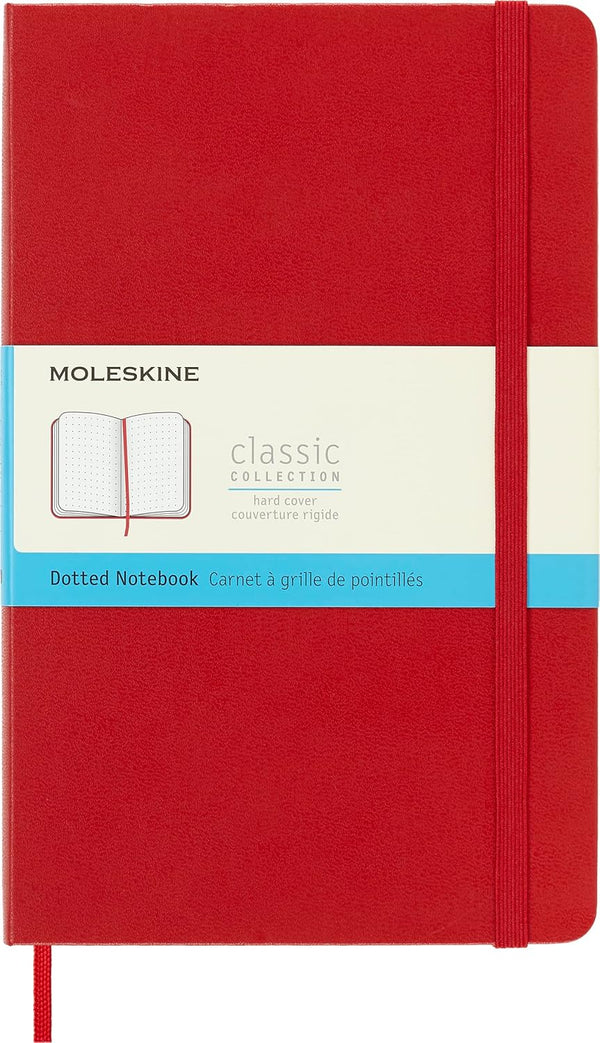 Moleskine Classic Notebook, Large, Dotted, Red Scarlet, Hard Cover, 5 x 8.25