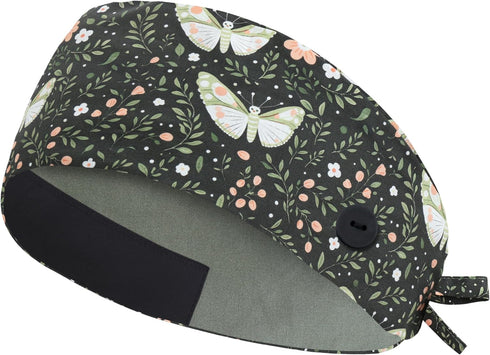 IRIS CRAFT Adjustable Scrub Cap with Button, Satin-Lined Cotton Scrub Hat Sweatband, Elastic Working