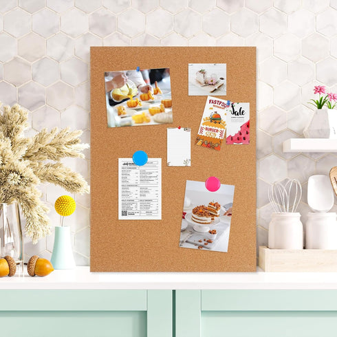 Frameless Cork Board, 16" x 12" Magnetic Bulletin Board with 8 Magnets and 10 Pushpins