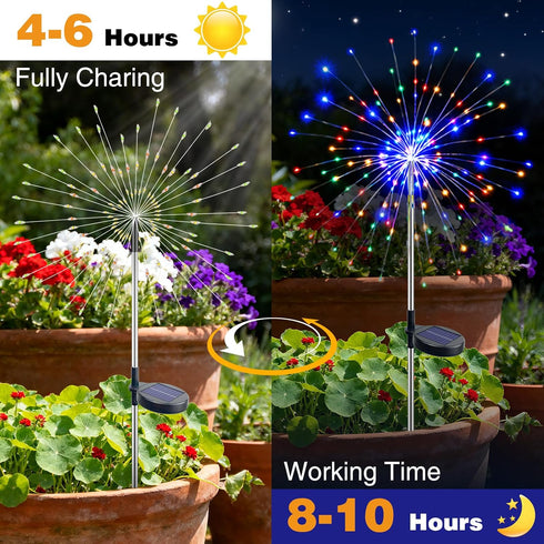 1 Pack 8 btfarm Solar Garden Lights Outdoor, Modes Firework Lights Solar Powered, Waterproof Twinkle Fairy Light