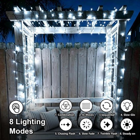 2 Pack 66ft 200 8 QITONG White Solar String Lights Outdoor Waterproof, Each LED Solar Christmas Lights, Modes Green