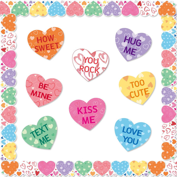 Haooryx 76Pcs Sweet Conversation Heart Cutouts Bulletin Board Set Valentine's Day Candy Heart Paper Cut-Outs