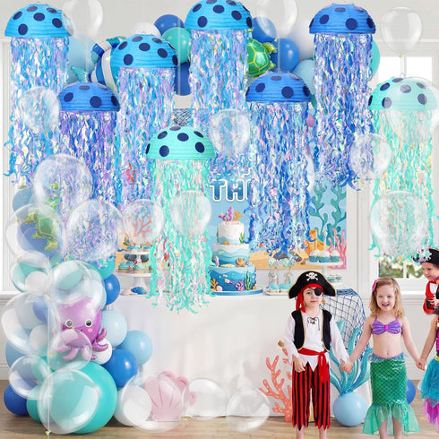 Lunmon 8 Sets 8 10 Inch 100 5/10 Inch Sponge Themed Birthday Party Decoration or Jellyfish Hanging Paper Lanterns Pcs