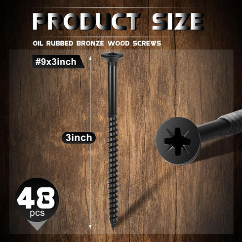 48 Pcs Oil Rubbed Bronze Wood Screws 9 x 3 Inch Extra Long Security Door Hinge Screws, Flat Head, Anti Corrosion