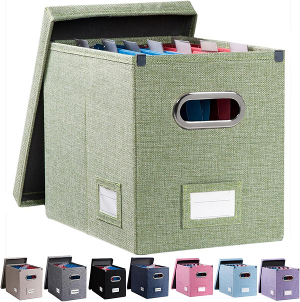 PRANDOM File Organizer Box, Set of 1 Collapsible Decorative Linen Filing Storage, Hanging File Folders with Lids
