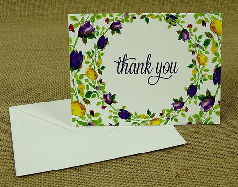 Pack 100 Darling Souvenir of Pcs Floral Wedding Thank You Greeting Cards with White Envelopes
