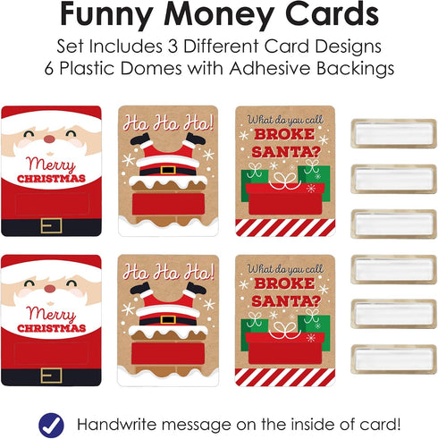 Set 6 Big Dot of Happiness Jolly Santa Claus - DIY Assorted Christmas Party Cash Holder Gift - Funny Money Cards