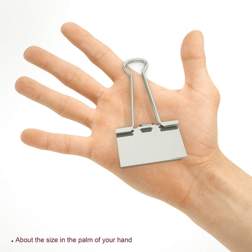 Silver Binder Clips, Large (Jumbo) 2 Inch (50 mm), Assorted Size Metal Fold Back Clips, 12 Count