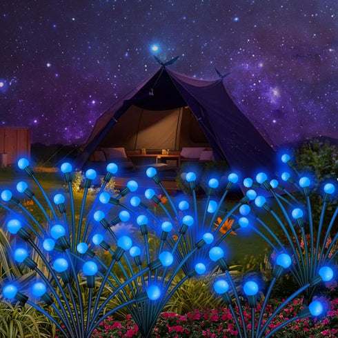 2 Pack 16 Kohlrabi Solar Garden Lights Outdoor, LED Solar Blue Firefly Lights Waterproof, Sway by Wind, Swaying Light