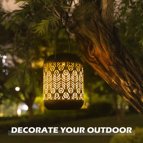 2 Pack LeiDrail Solar Lantern Outdoor Hanging Lanterns Garden Metal Decorative Light Warm White LED Waterproof
