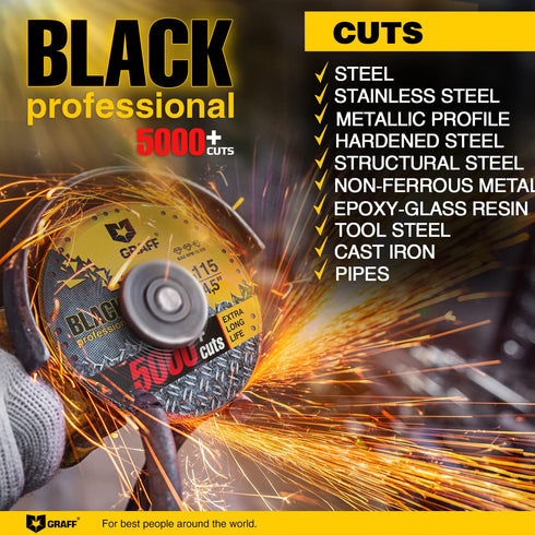 GRAFF 4 1/2 Inch Black Cut Off Wheels, Diamond Metal Cutting Disc for Angle Grinder, 60x Longer Wheel Life