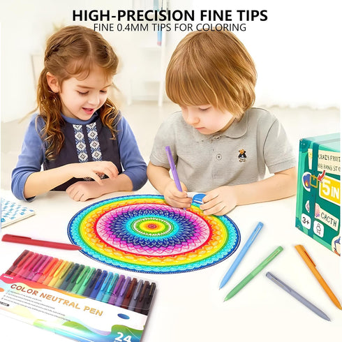 Retractable Gel Pens, 24 Color Set, Colorful Multi-color Ink, 0.5mm Fine Point for Journals Notebooks