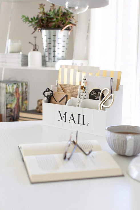 BLU MONACO White Wooden Mail Organizer, 3-Tier Desk Organizer, Rustic Country Mail Sorter for Kitchen or Office