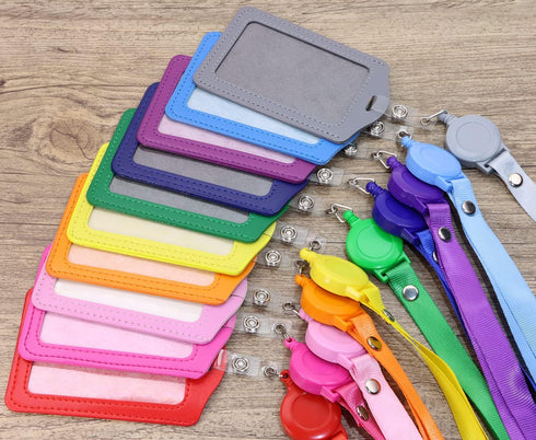 Tupalizy 10 Sets Leather ID Badge Holders for Women, Lanyard ID Card Holder with Retractable Badge Reels for Office