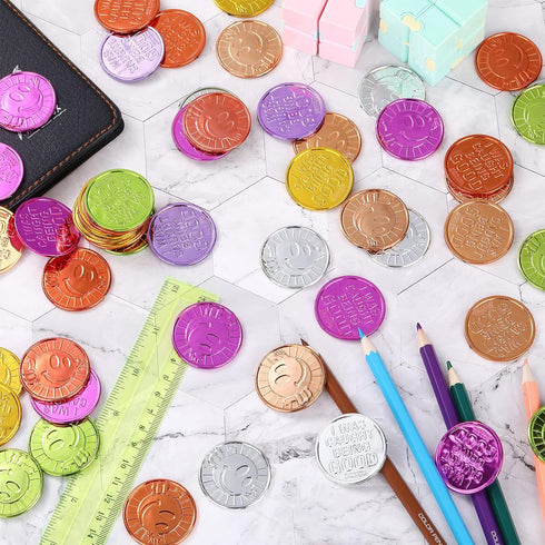 Civaner 100 Pcs Kids Caught Being Good Coins, Smile Face Behavior Tokens for Classroom Incentive and Party Supplies
