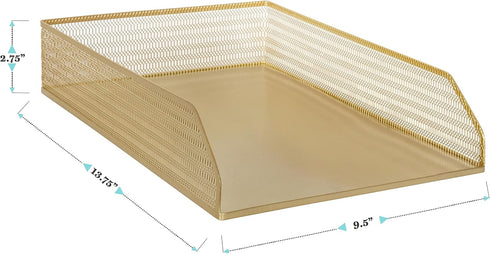 Martha Stewart Ryder Gold Mesh Metal Paper Letter Inbox Tray, 2 Pack Desktop Organizer