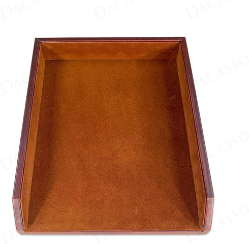 Dacasso Mocha Leather Luxury Letter Tray Holder - Paper Organizer for Desk, Executive Decor & Office Organization