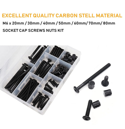 binifiMux M6 Frames,20mm 80mm(5 Pack 100 Crib Screws Hardware Kit, Black Flat Furniture Connector Bolt with Barrel Nuts