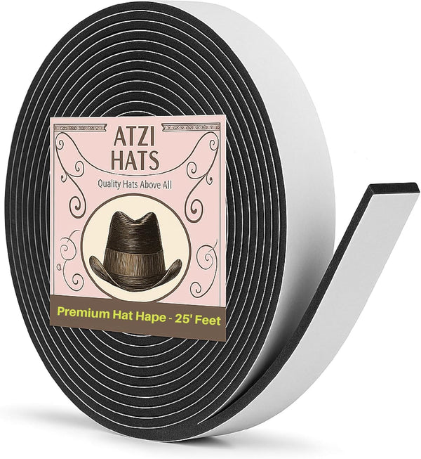 Hat Tape Roll 300" (25 Feet) Black - Hard Hats Size Reducer Foam Filler for Fedora, Baseball Caps