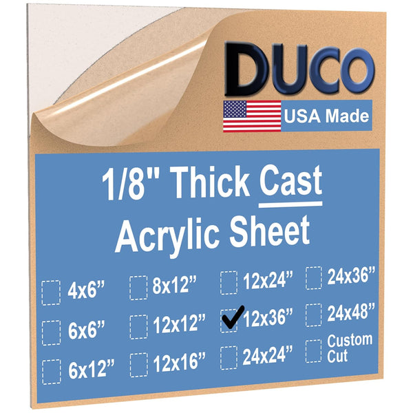 Duco Clear Cast Acrylic Sheets 1/8" Thick - 12" x 36" Cut to Size Plexiglass Sheets for Crafts and Projects