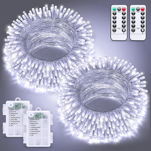JMEXSUSS 2 Pack White Battery Operated Christmas String Lights, Each 33ft 100